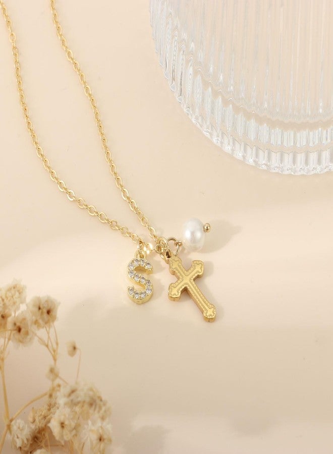 ENASAL Cross Pearl Necklace for Girls, First Communion Baptism Confirmation Little Girls Jewelry Gifts for Teenage Daughter Best Friend, Initial Necklace Christian Gifts for Women -A - Image 3
